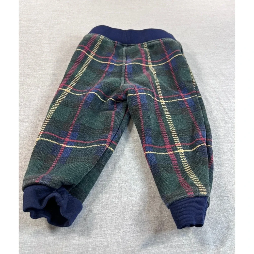 Ralph Lauren Kids 18M Green Plaid Shawl Collar Fleece Sweatshirt & Pants Set